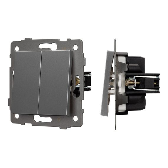 Механизм выключателя двухклавишный проходной SWT-MKP2-PL-GR-V (250V, 10A) Arlight 049894