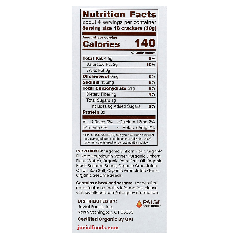 Jovial, Органические крекеры на закваске, без добавок, 128 г (4,5 унции)