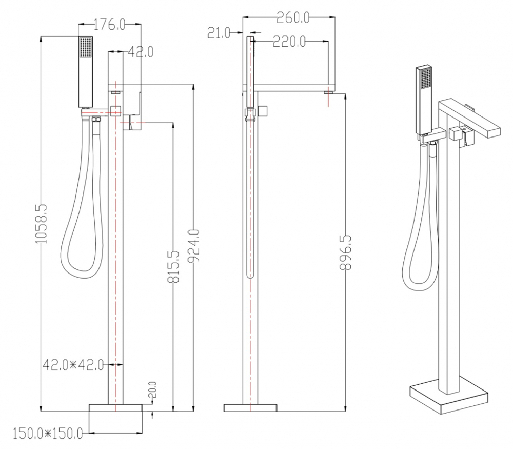 Смеситель для ванны Напольный Grocenberg GB800BG Графит