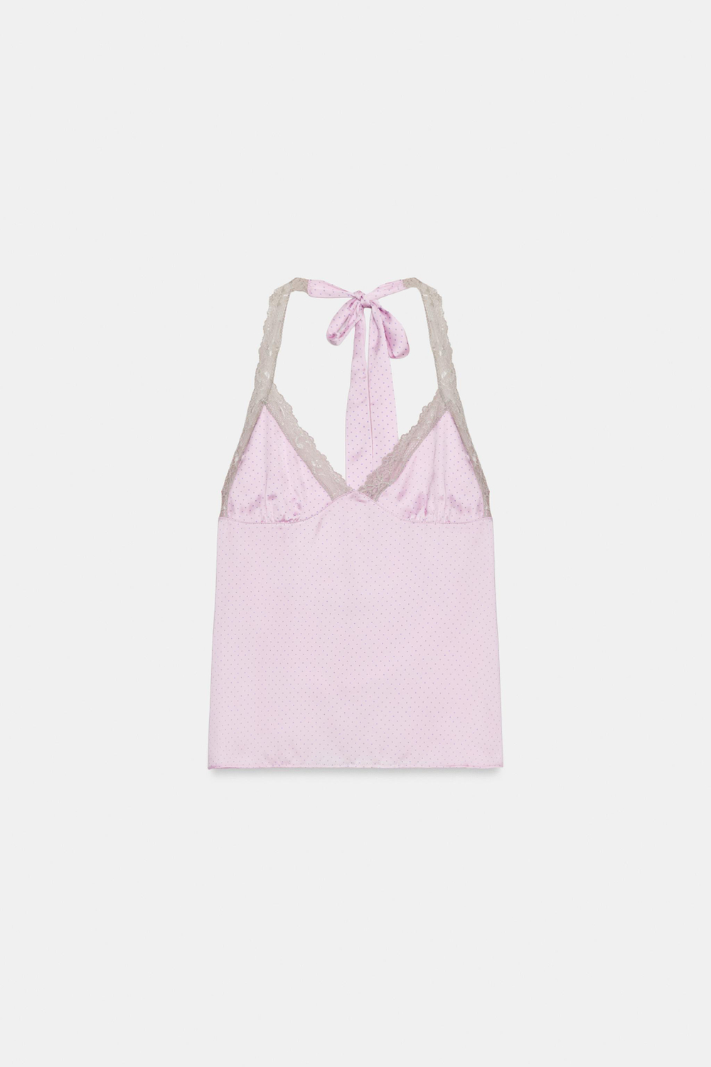 ZARA АТЛАСНЫЙ ТОП В ГОРОШЕК С КРУЖЕВОМ, ОТТЕНКИ РОЗОВОГО