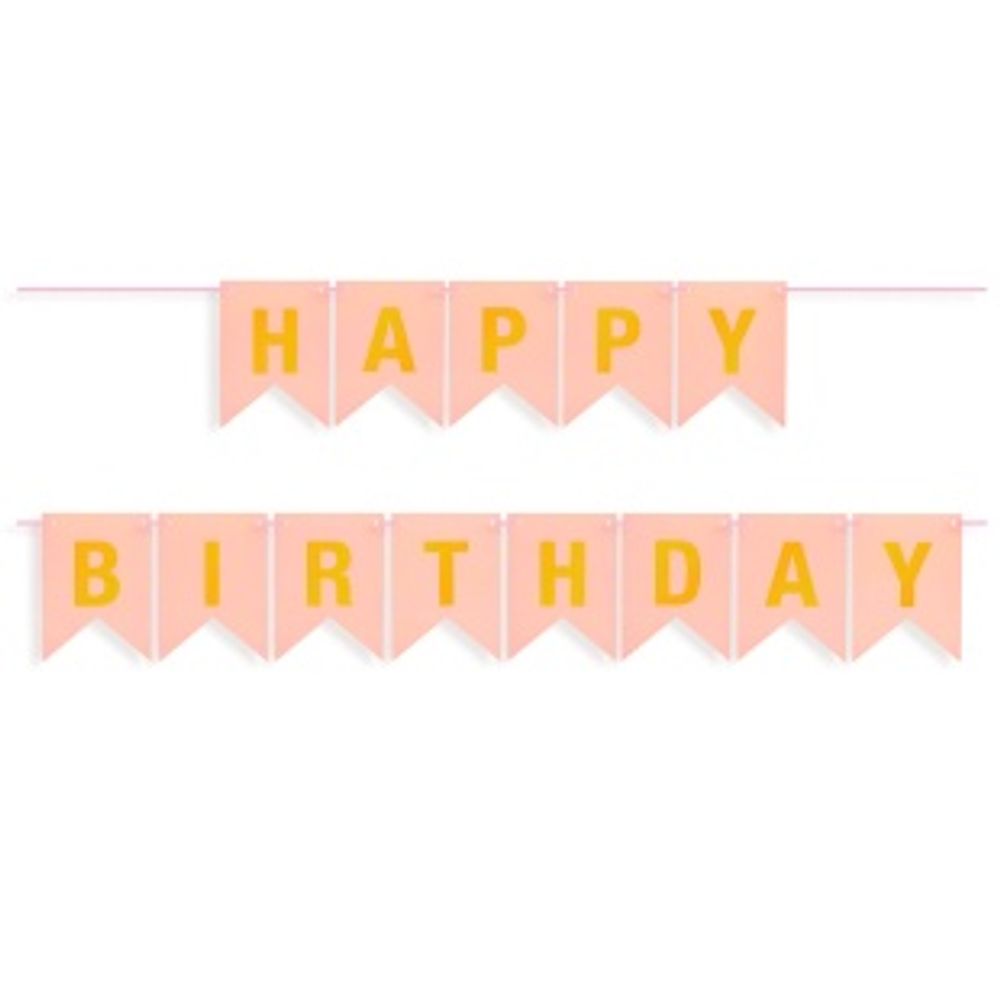 Гирлянда Флажки, Happy Birthday, Розовый/Золото, Металлик, 500 см, 16*12 см, 1 упак.