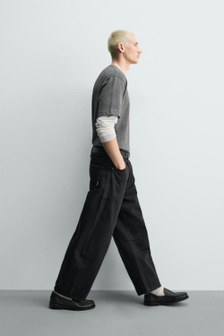 ZARA БРЮКИ BARREL FIT, ЧЕРНЫЙ