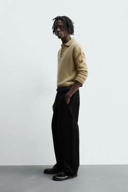 ZARA БРЮКИ CARROT FIT ИЗ РЕЛЬЕФНОЙ ТКАНИ, ЧЕРНЫЙ