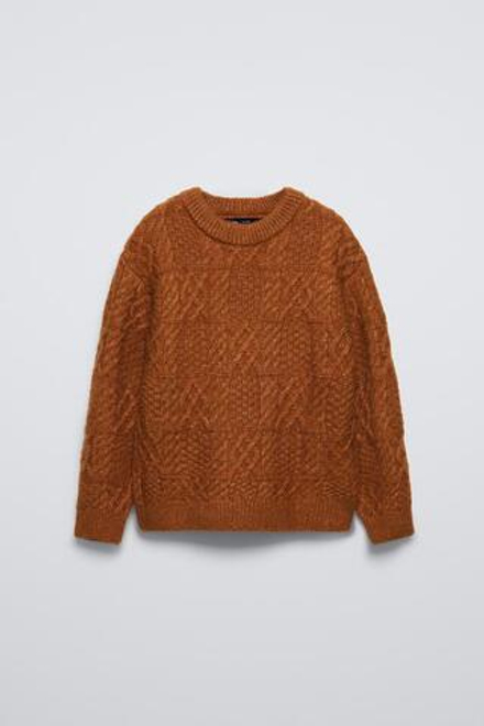 ZARA СВИТЕР С УЗОРОМ «КОСЫ», ОХРА