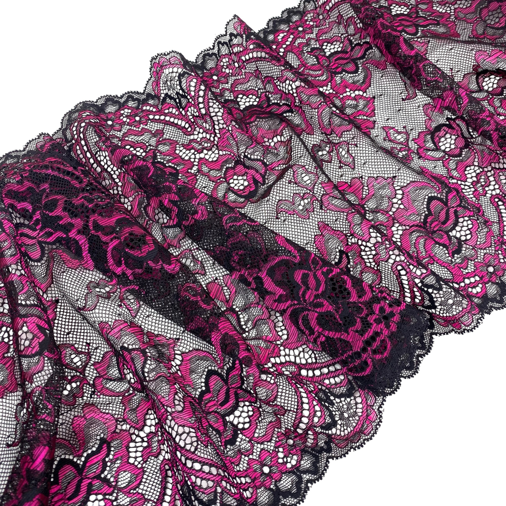 Кружево эластичное черный/фуксия 21 см