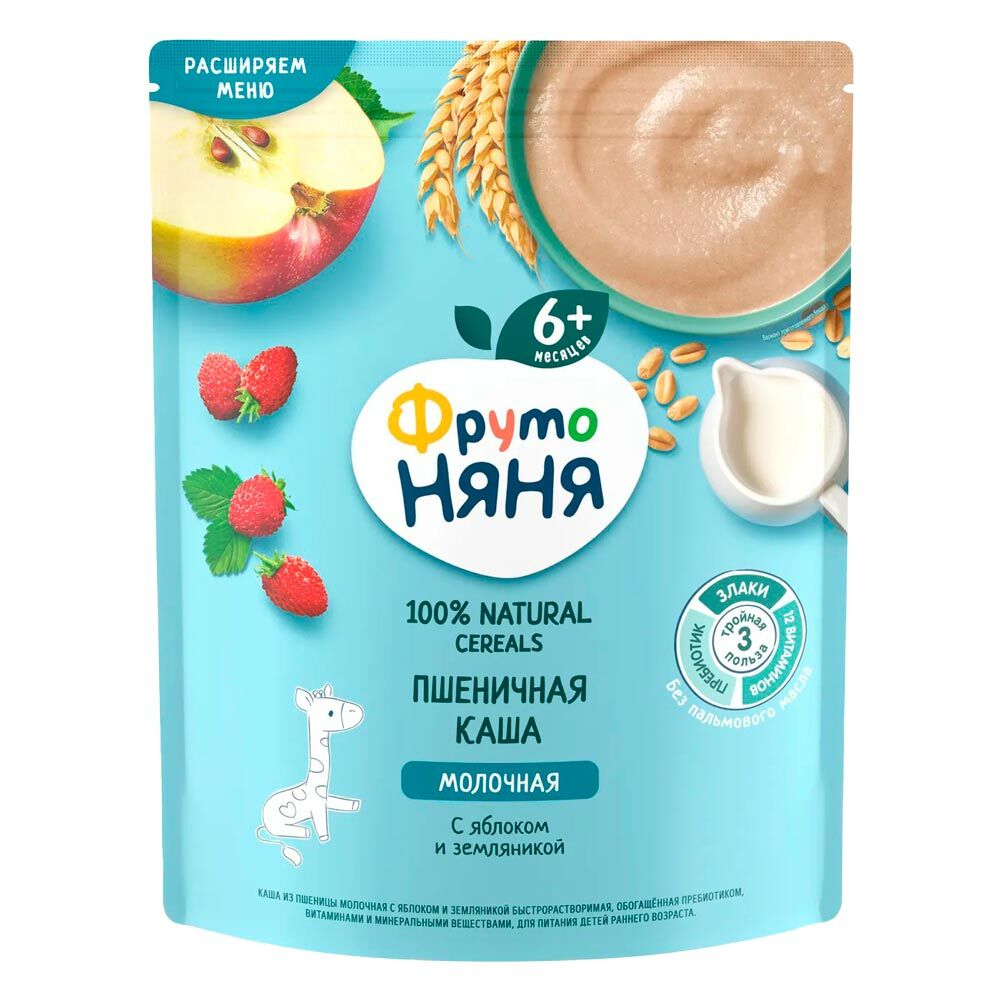 Каша Фрутоняня молочная пшеничная с яблоком и земляникой 200г