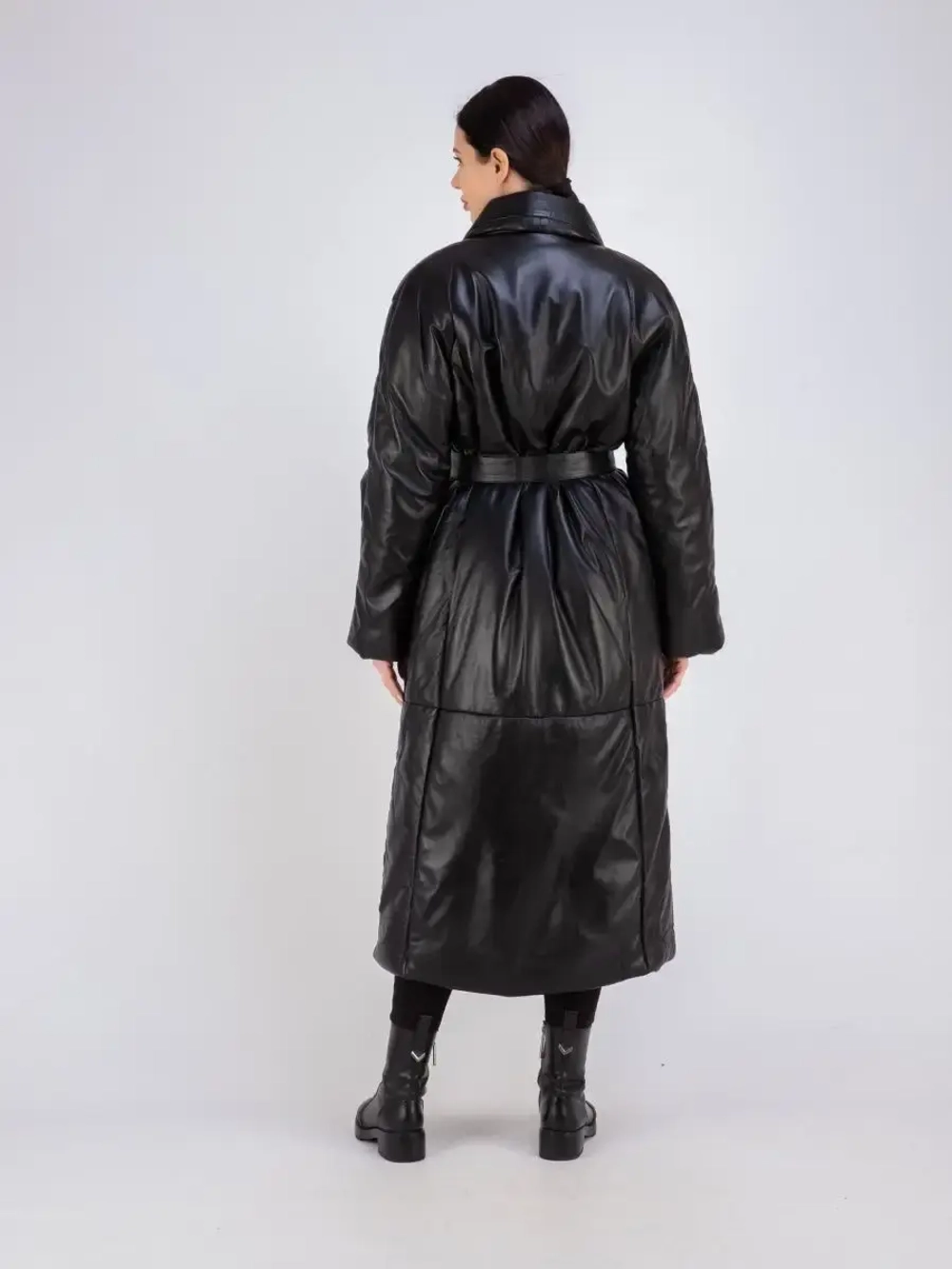 Пальто женское кожаное утепленное длинное Турция