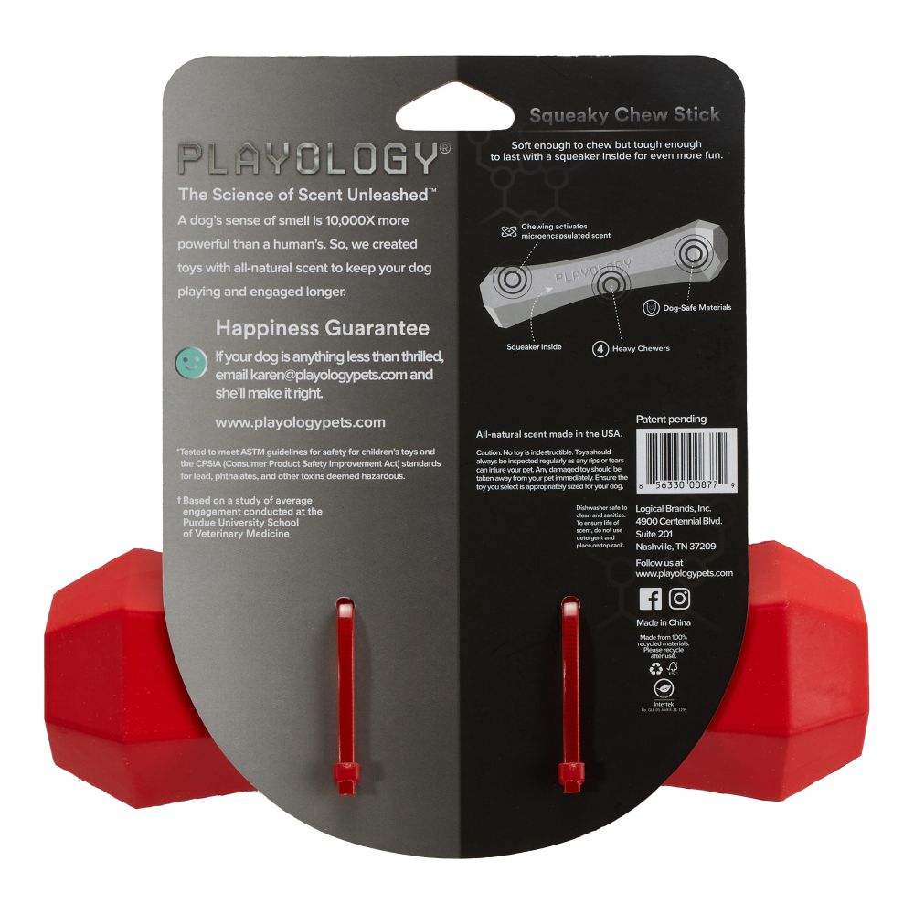 Жевательная палочка Playology SQUEAKY CHEW STICK для собак средних и крупных пород с ароматом говядины, большая, цвет красный Жевательная палочка Playology SQUEAKY CHEW STICK для собак средних и крупных пород с ароматом говядины, большая, цвет красный