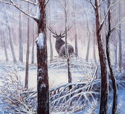 "Олень на снегу", фотокартина (репродукция)