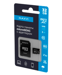 Карта памяти Maxvi microSDXC 32GB, class 10, UHS-I (3), V30 (MSD32GBC10V30)