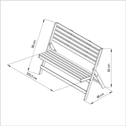 Складная скамья для дачи и дома Петра, деревянная со спинкой, из массива сосны, 103х88х47
