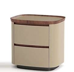 Тумба прикроватная 4669, бежевая экокожа, шпон ореха