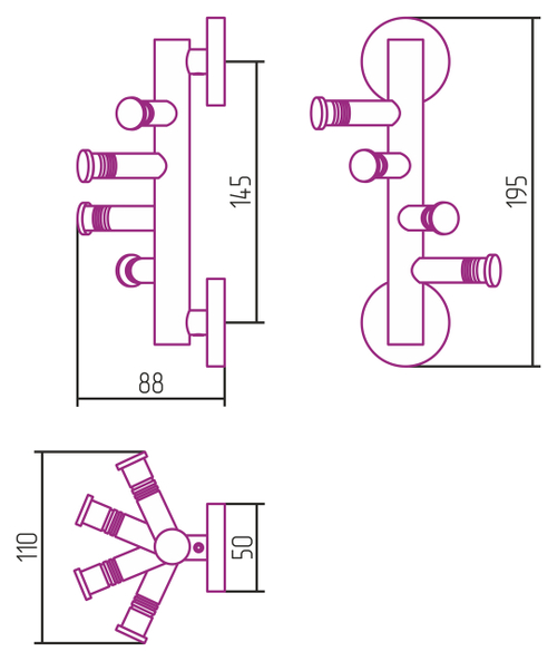 Держатель полотенец Сунержа ВЕЕР-4 фиксированный / L 85