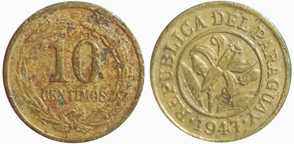 Парагвай 10 сентимо, 1944 - 1947 Орхидея VF
