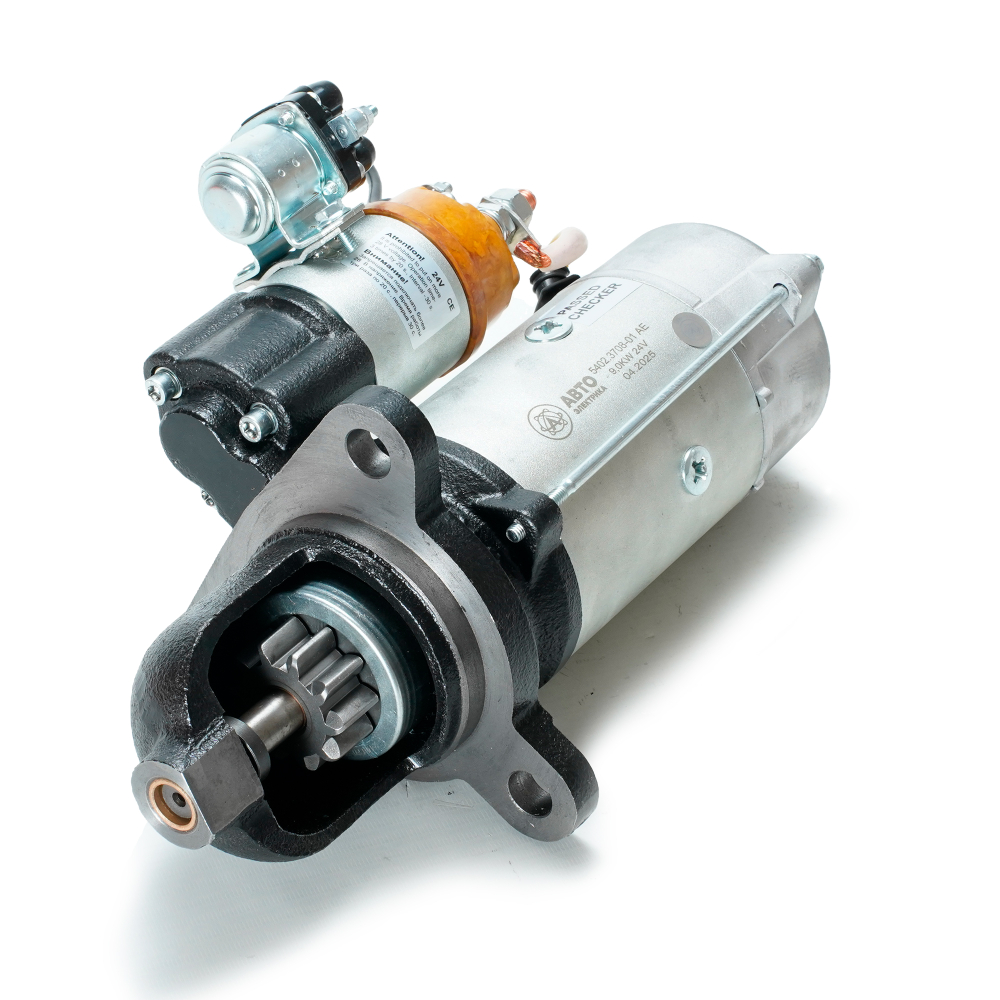 Стартер редукторный, КамАЗ, УРАЛ, ЛИАЗ, ЛАЗ, дв. КамАЗ ЕВРО-2, 24 В, 9 кВт, 10 зуб., герметичный, с доп. реле плавного включения (ан. СТ142-10, 4554, 9102)