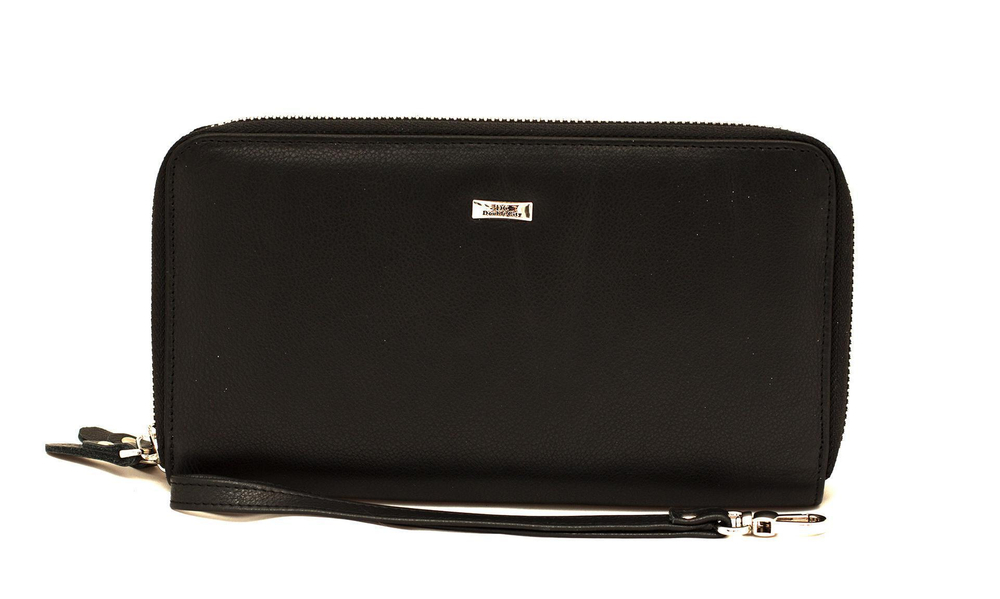Мужской чёрный большой практичный и вместительный портмоне клатч из натуральной кожи с двумя молниями Dublecity 120-DC27-41A