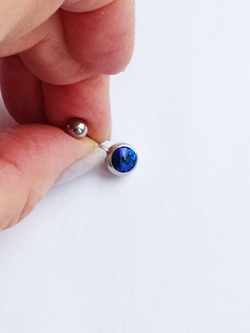 Банан для пупка, 1,6 х 10 мм, с камнем-конусом, сине-фиолетовый