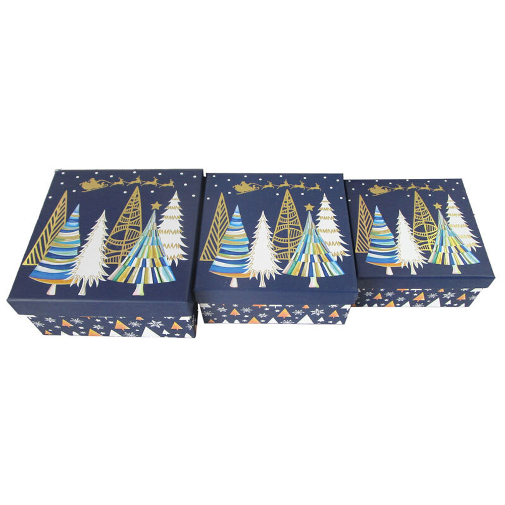 Коробка "С Новым Годом! Елки", Синий, Тиснение фольгой 1 -  20*20*9,5 см