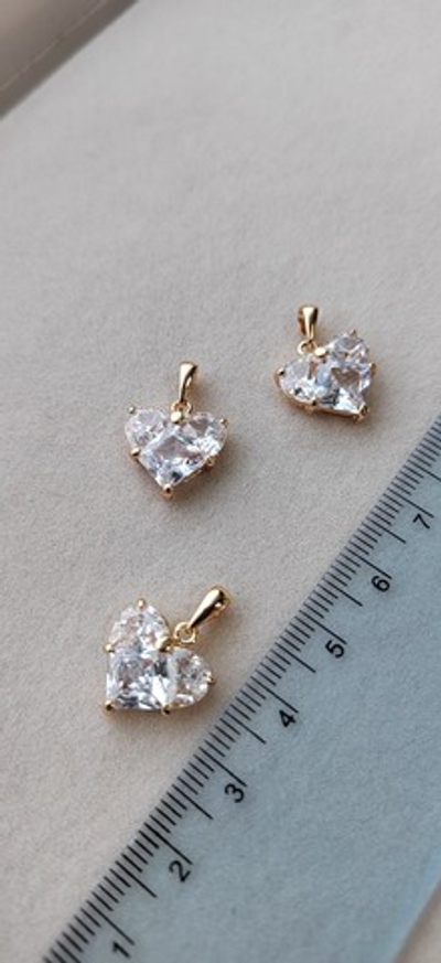 10175-пз Подвеска с бейлом "Сердце", фианиты, 12*14мм, прозрачный, позолота