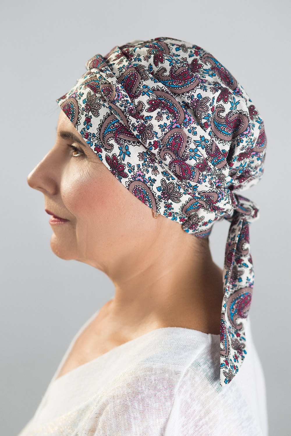 Тюрбан Эмма Лен, шапочка с лентами, сиреневый пейсли