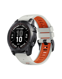 Ремешок силиконовый QuickFit 22 мм. для Garmin Fenix 7 PRO/7/6/5/5 plus, Quatix 5, MARQ, Forerunner 935 / 945, instinct, instinct 2 (Светло-серый/Оранжевый)