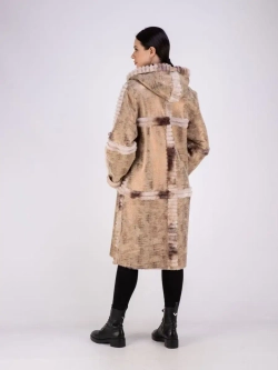 Дубленка зимняя длинная с капюшоном оверсайз