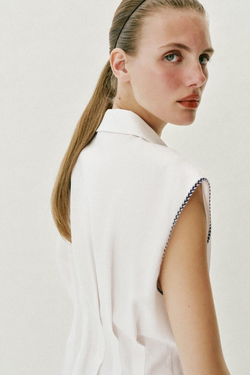 ZARA ТОП ИЗ ЛЬНА С ВЫТАЧКАМИ, БЕЛЫЙ