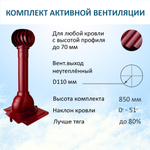 Комплект активной вентиляции: Вентиляционный выход D110 не утепленный высота H=500 мм, проходной элемент универсальный кровельный (Universal), турбодефлектор Ø 110 мм, красное вино