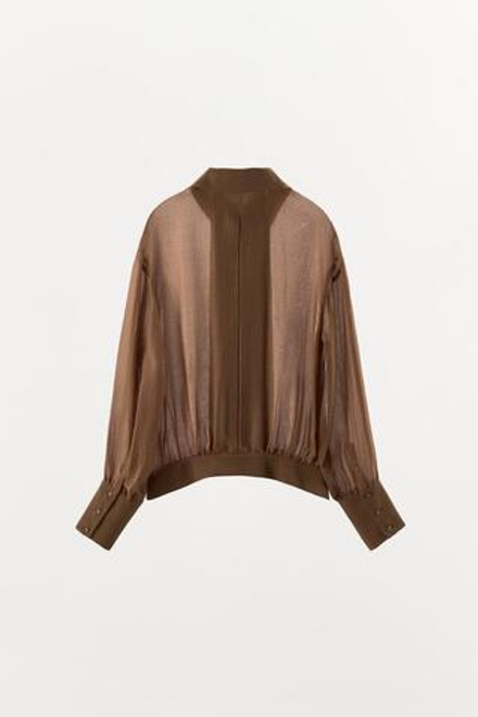 ZARA РУБАШКА ИЗ 100% ШЕЛКА С ДВОЙНЫМ РЯДОМ ПУГОВИЦ, КОРИЧНЕВЫЙ