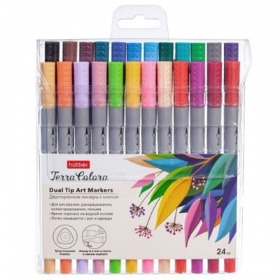Набор Артмаркер двухсторонний Hatber Terra Colora, на водной основе, ассорти, пластик, 24 цв.