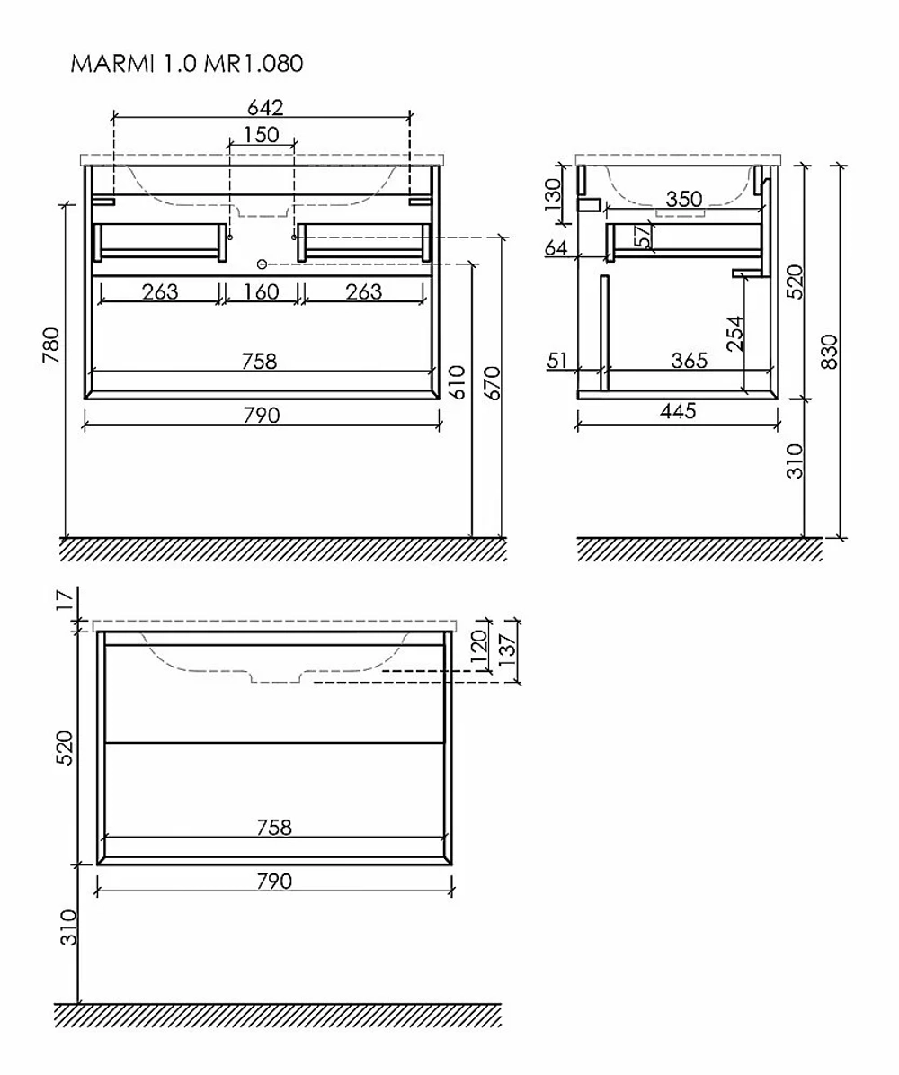 Тумба с раковиной Sancos Marmi 1.0 MR1.080ECH дуб чарльстон