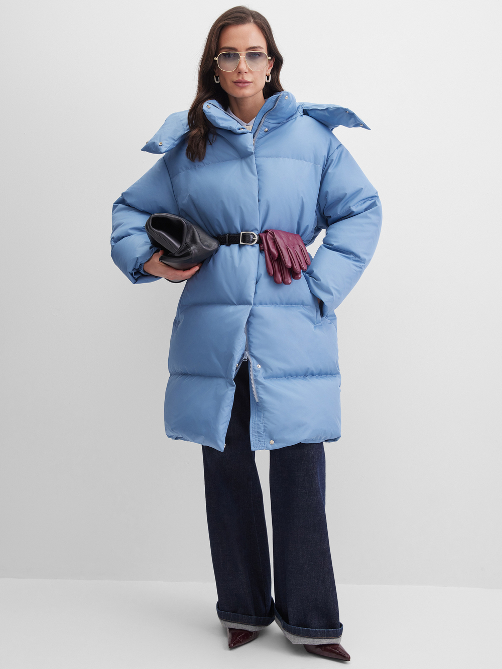 MIDI пуховик с объемным капюшоном, BLUE 🦋