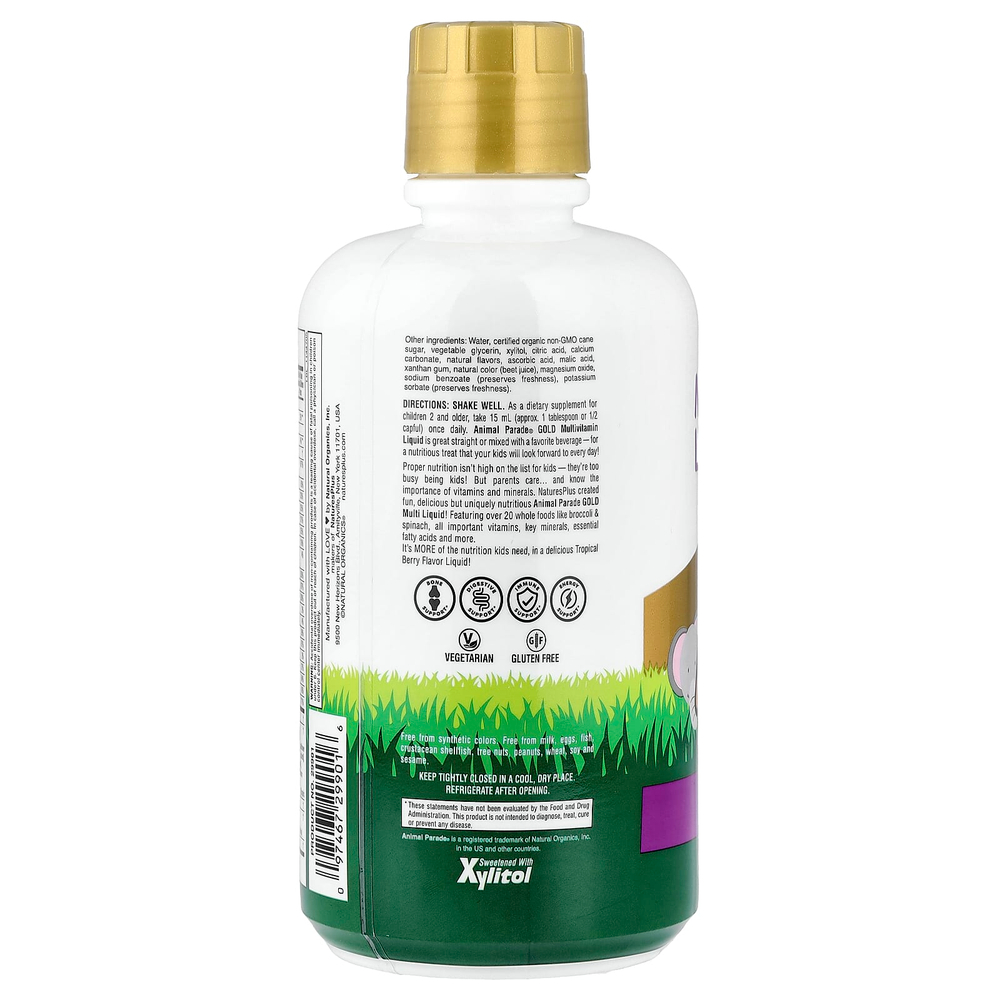 NaturesPlus, Animal Parade® Gold, жидкая мультивитаминная добавка, со вкусом тропических ягод, 900 мл (30 жидк. унций)