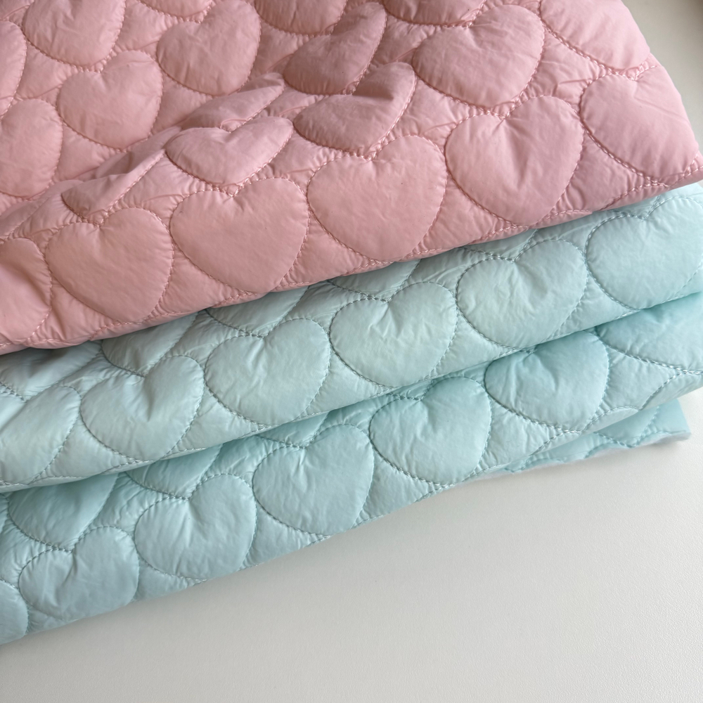 Курточная стеганая ткань розовые Сердечки