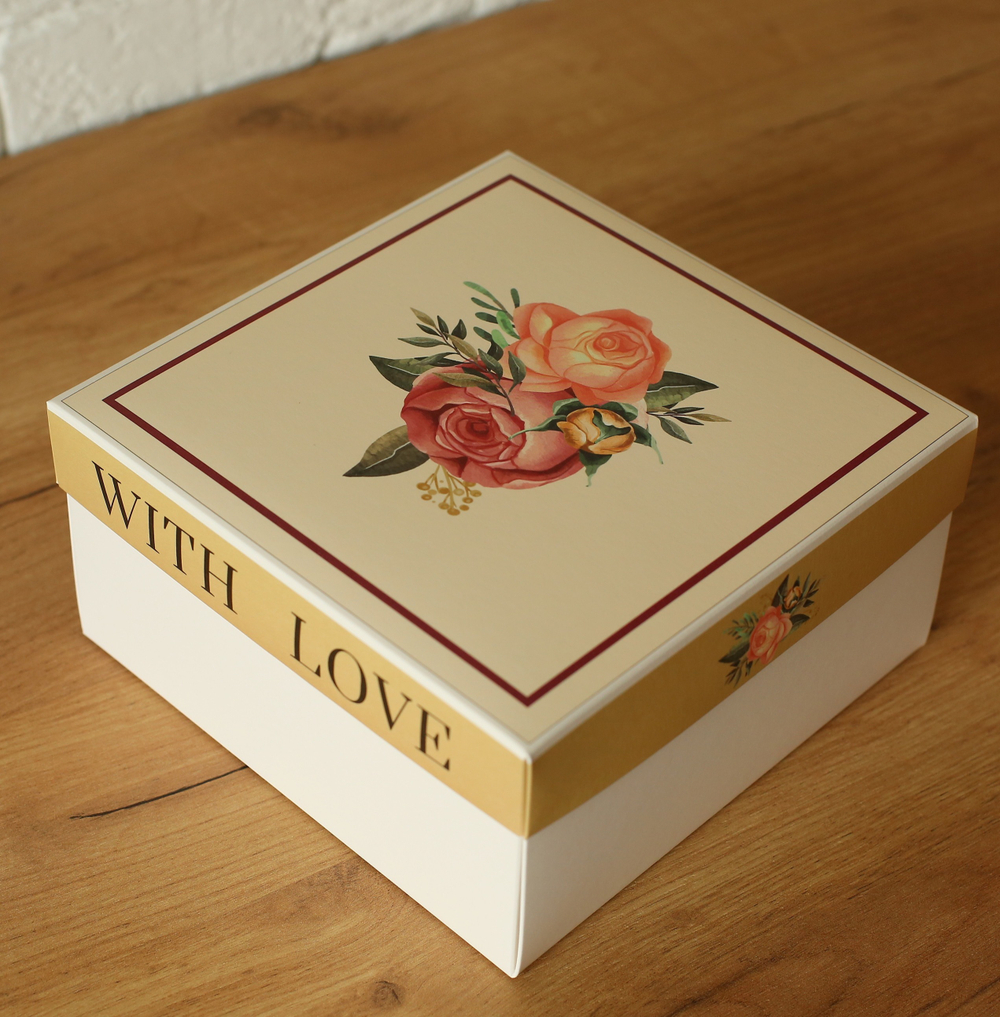 коробка КБ-09 20х20х10 (Роза with love) БЕЛОЕ дно