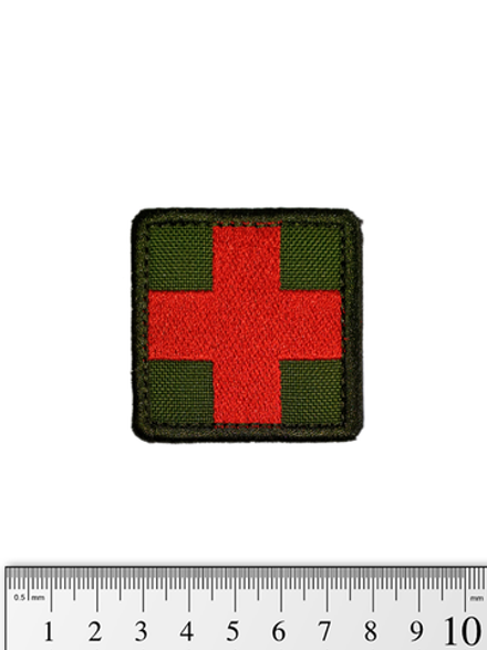 Шеврон Красный крест медика вышивка 5 см. Фон Олива