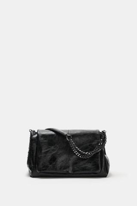 ZARA СУМКА В РОКЕРСКОМ СТИЛЕ С КЛАПАНОМ, ЧЕРНЫЙ