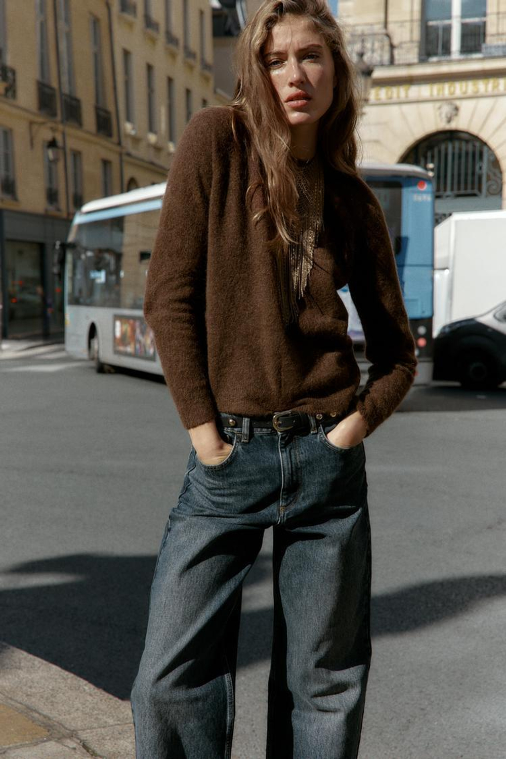 ZARA СВИТЕР ИЗ ШЕРСТИ И АЛЬПАКИ, КОРИЧНЕВЫЙ