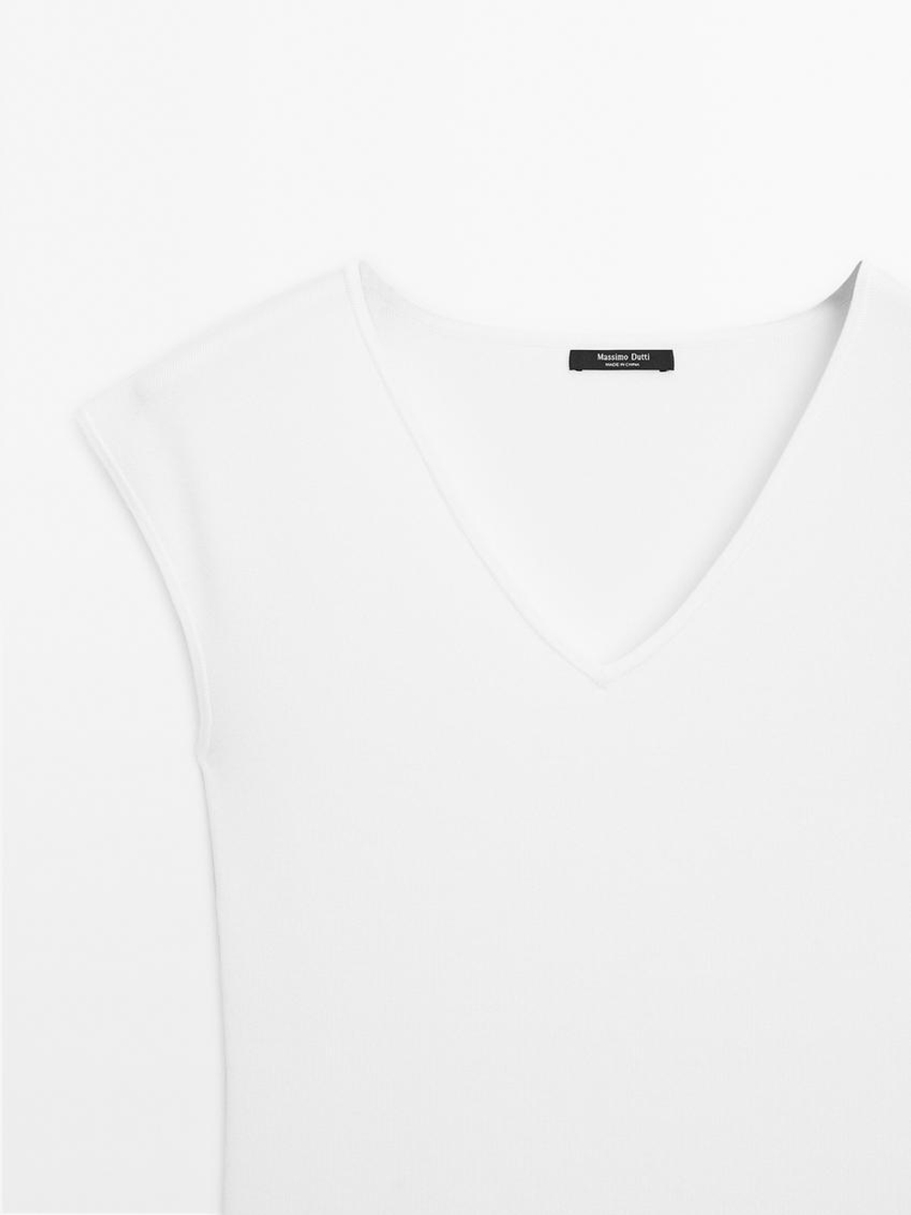 Massimo Dutti Длинное платье с контрастным V-образным вырезом, белый