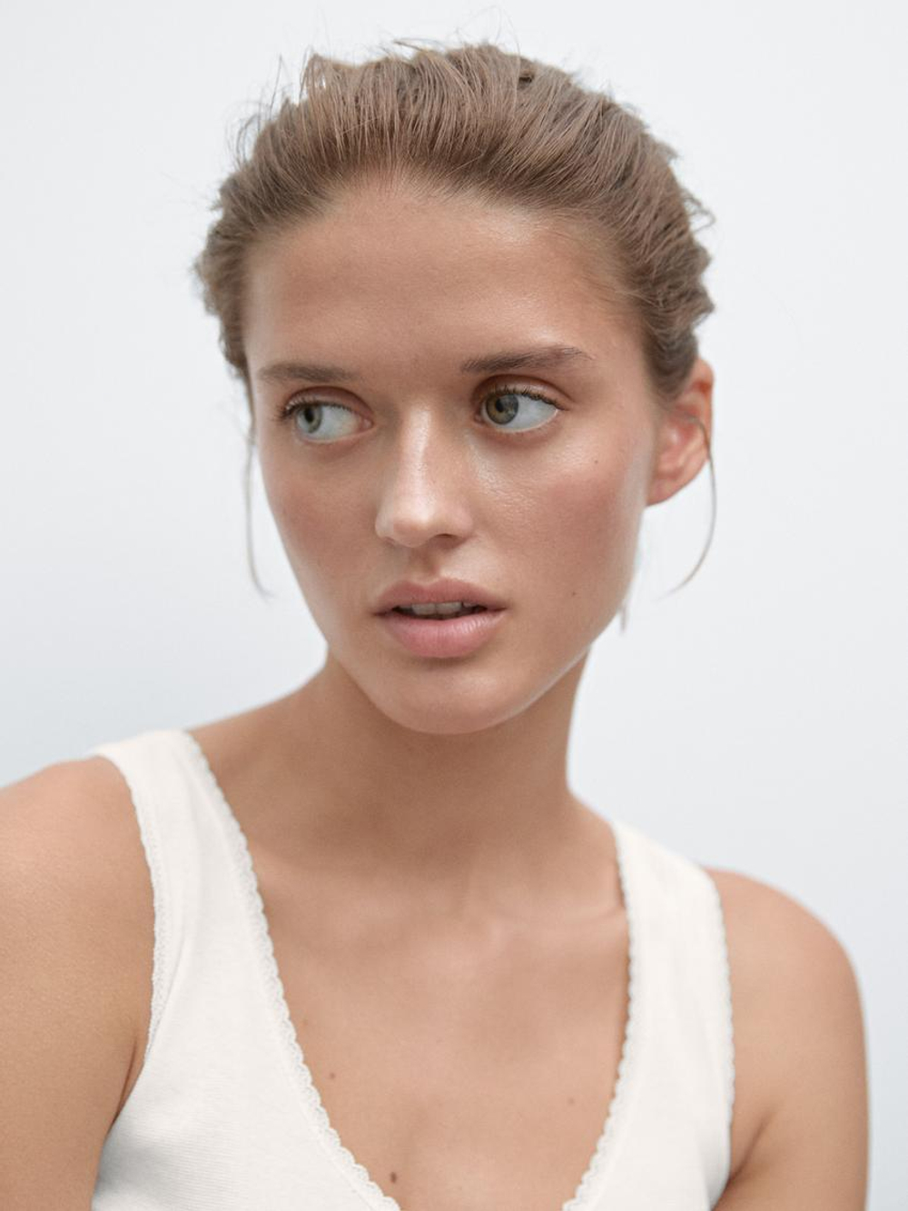 Massimo Dutti Топ из смесового хлопа, натуральный, кремовый