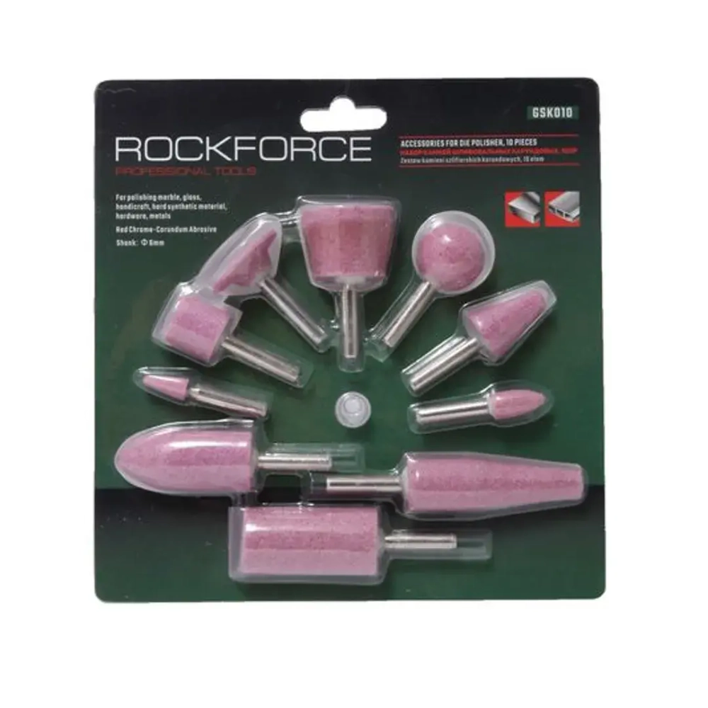 Набор камней абразивных, 10пр.(хвостовик 6мм), в блистере RockForce##Rock FORCE RF-GSK010