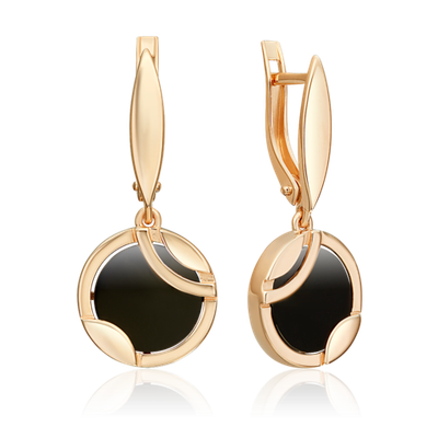 Серьги с английским замком из красного золота с ониксом