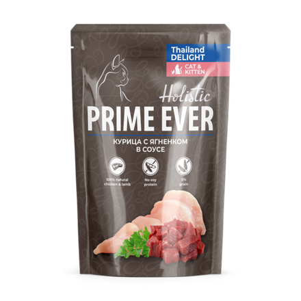 Prime Ever Holistic Курица с ягненком в соусе для кошек пауч 85 г