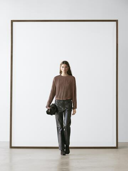 Massimo Dutti Блуза из струящейся ткани с геометрическим принтом, бургунди