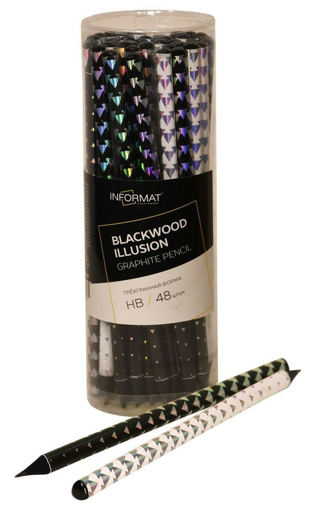 Карандаш ч/г НВ "Blackwood Illusion" корпус дерев. заточ.трехгран. принт на корпусе,тубус (Informat)
