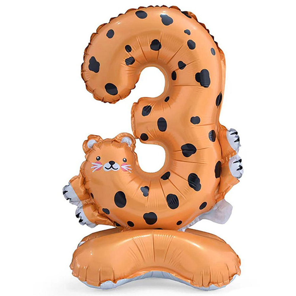 Шар Фольгированный Цифра 3 Зоопарк Леопард на подстав (Ассорти)