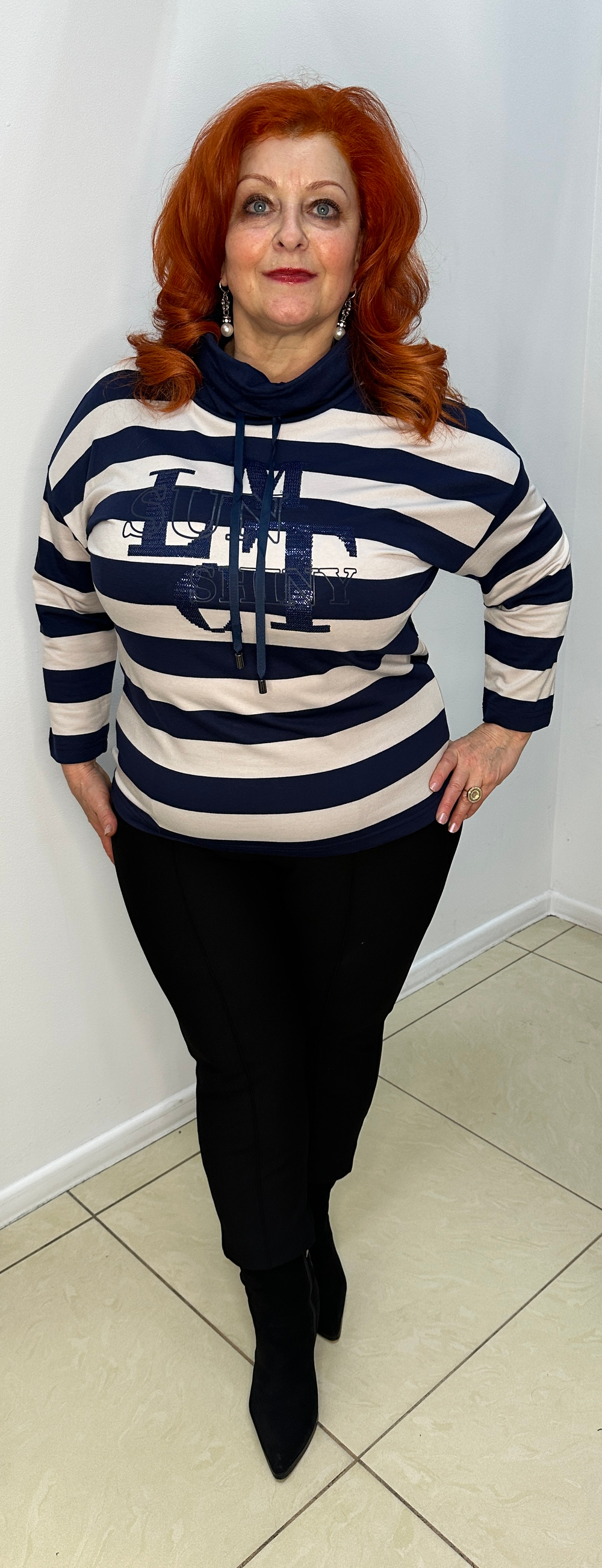 Толстовка-свитшот из хлопка в полоску с кулиской