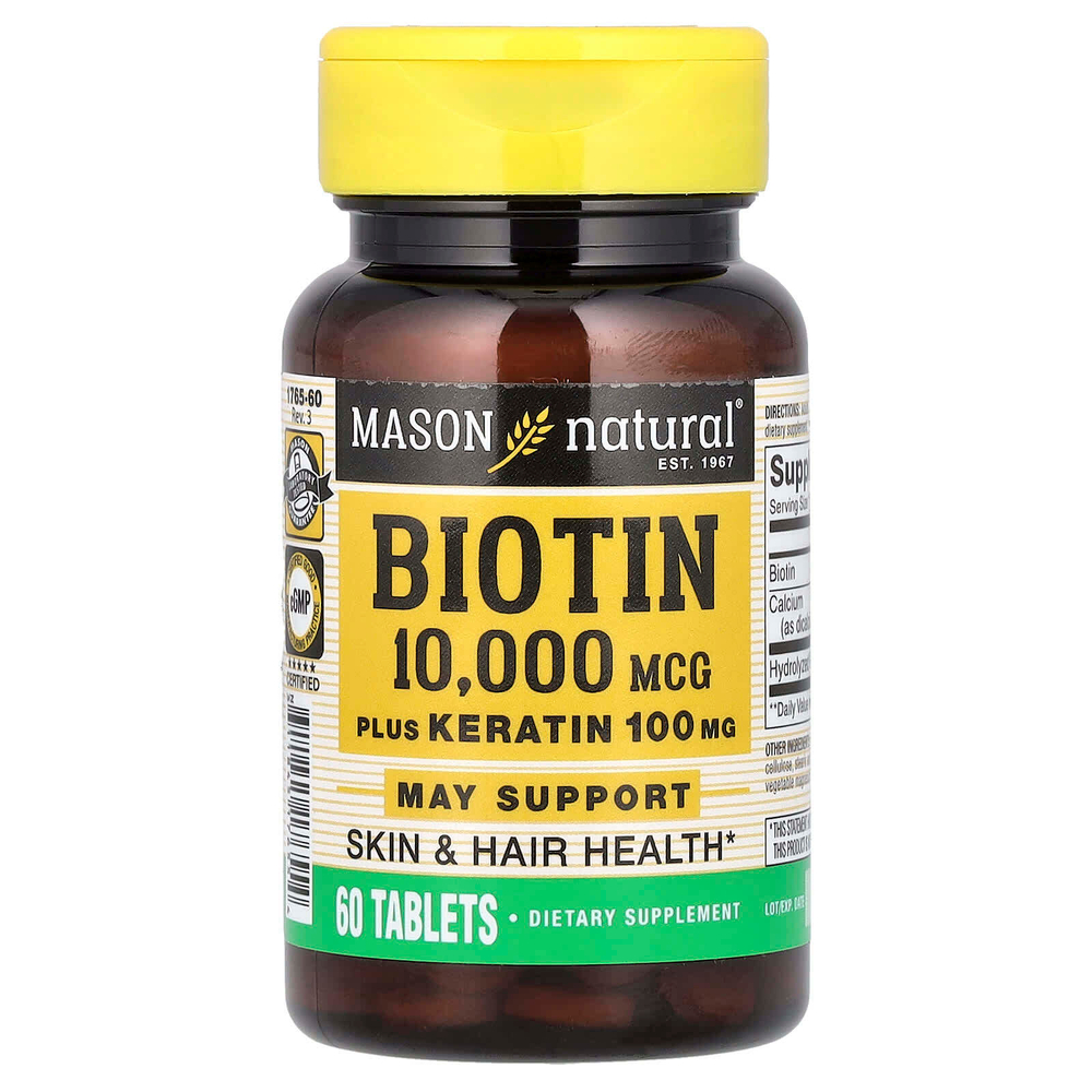 Mason Natural, биотин с кератином, 60 таблеток
