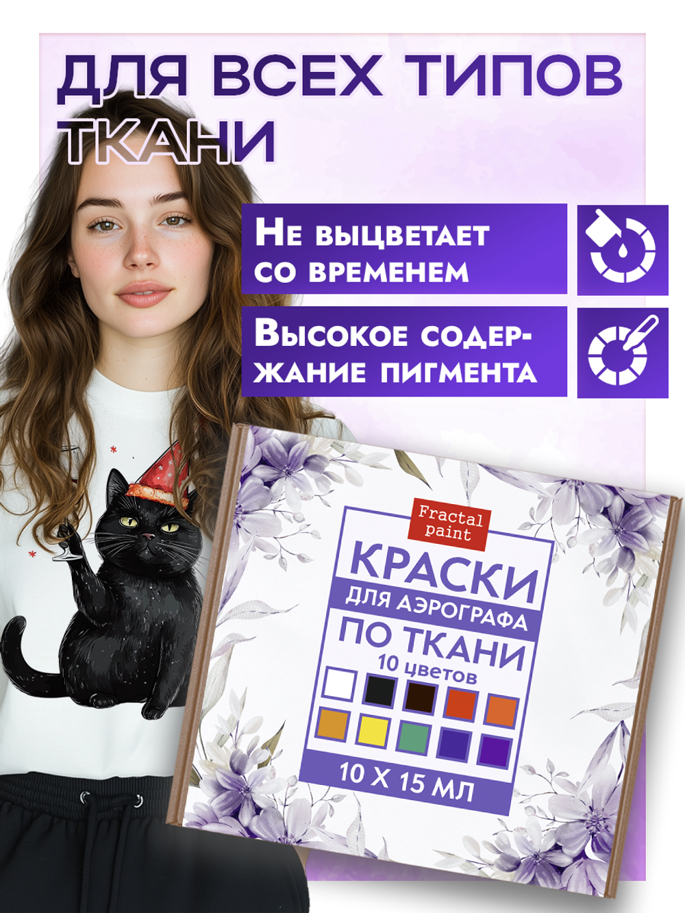 Набор красок для аэрографа по ткани 10х15 мл