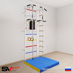 Шведская стенка Sv Sport усиленная 6044 (Турник стандарт/Брусья/Канат/Кольца/Лестница/Мат 1м)